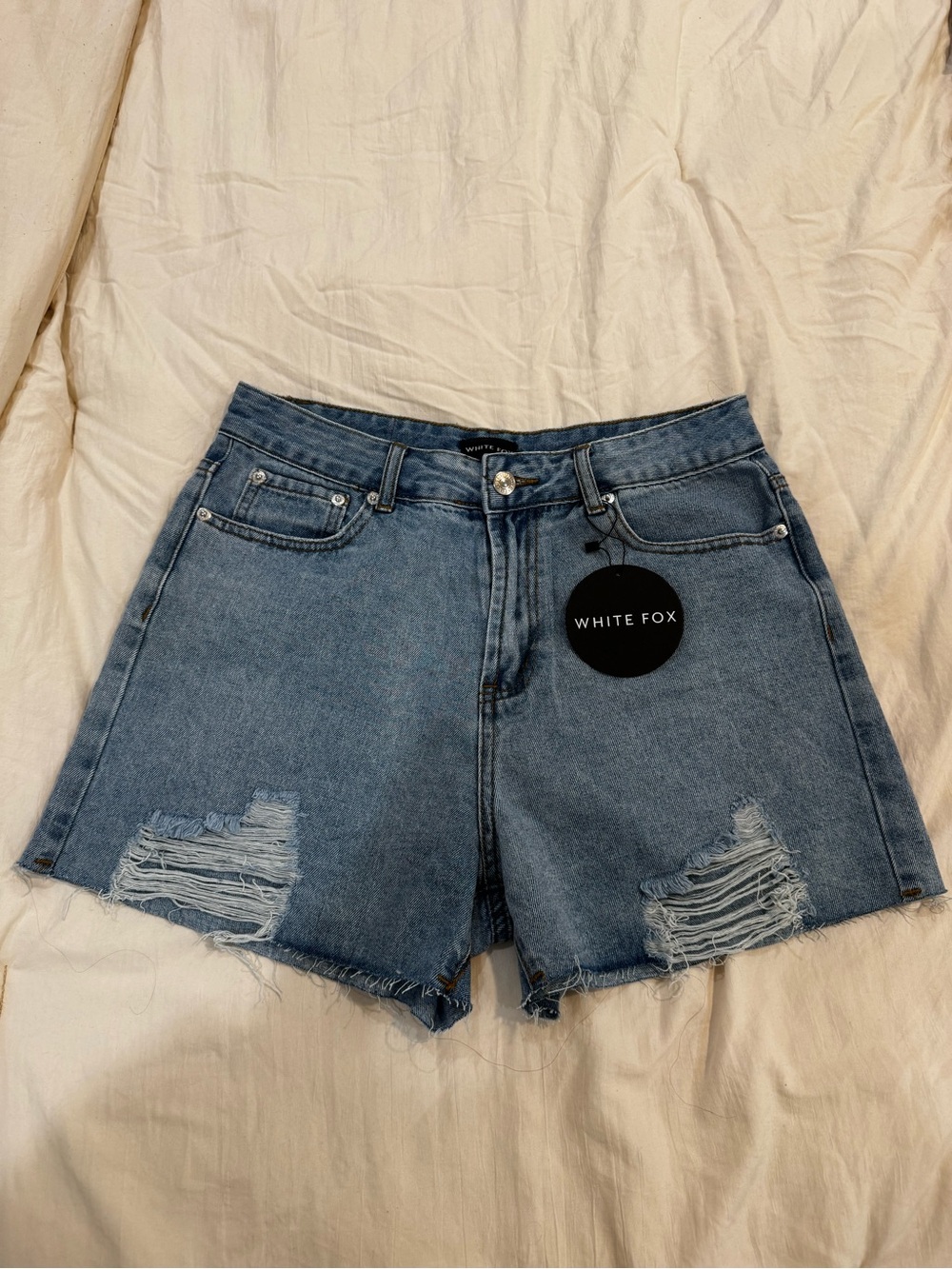 White Fox Boutique Distressed Denim Shorts - Blue Wash